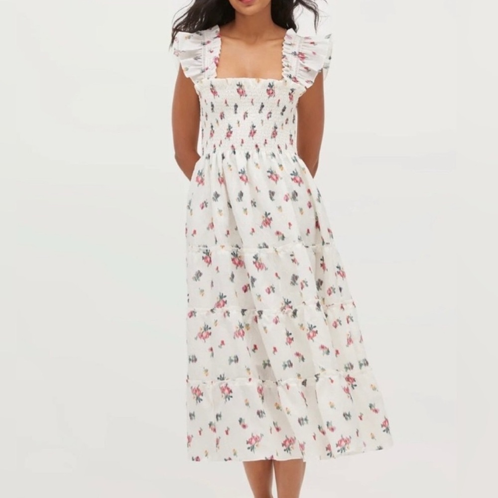 Hill House The Ellie Nap Dress - Ivory Ikat Floral Crushed Taffeta